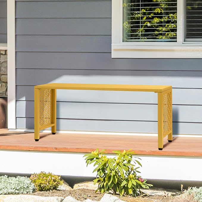 VINGLI 40in Outdoor Metal Bench, All-Weathe Backless Patio Bench - Image 8