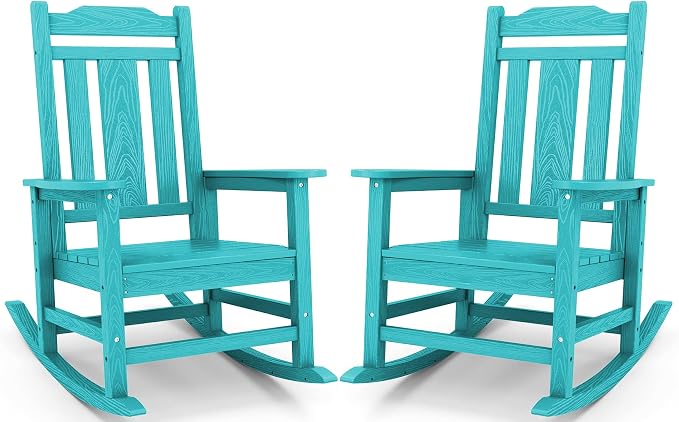 SERWALL Oversized Rocking Chair Set of 2 Outdoor, HDPE Outdoor Rocking Chair by SERWALL