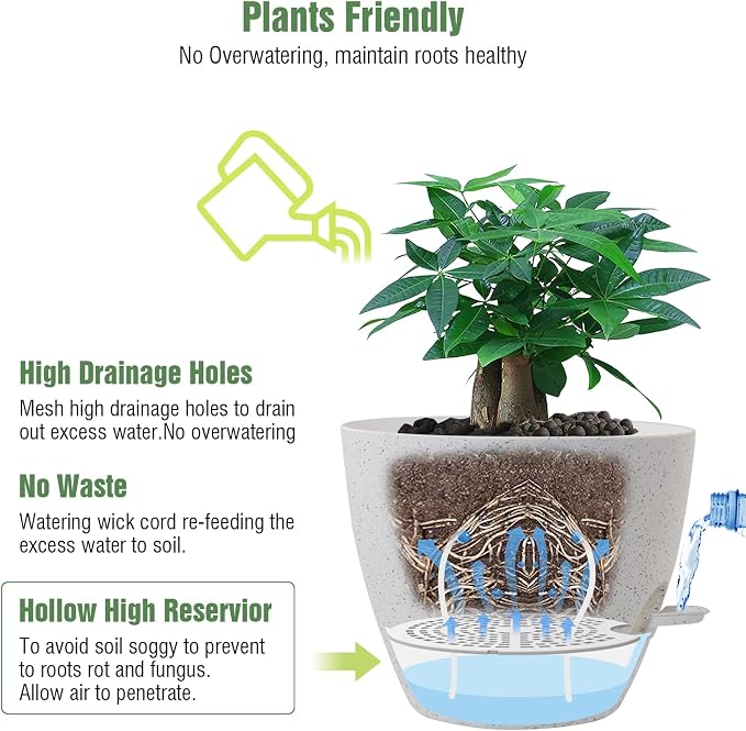 12 inch Large Self Watering Pots, Plastic Planters - Image 3