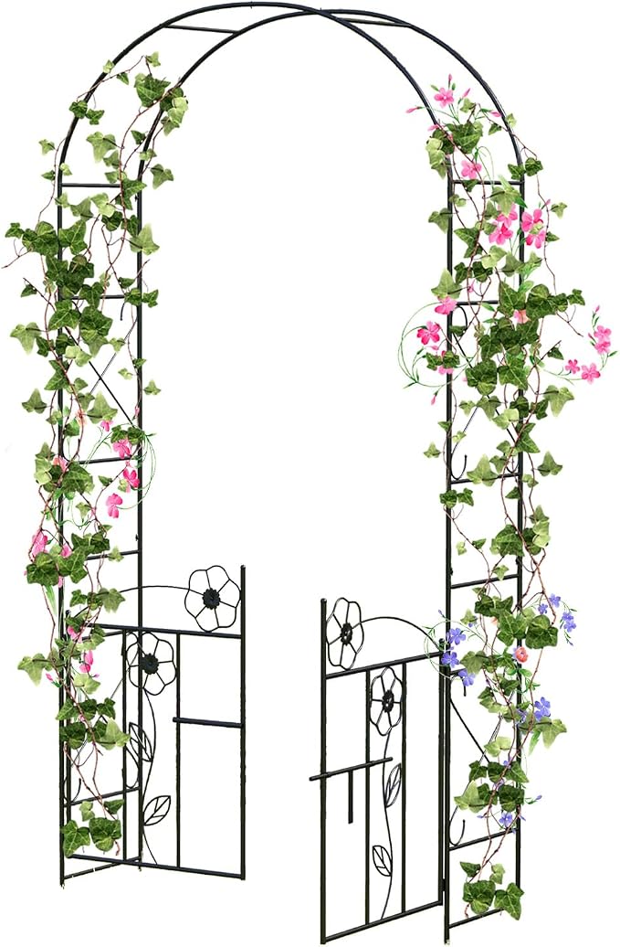 IRONMAX Garden Arch with Gate, 90” Heavy Duty Galvanized Steel Arbor Trellis by IRONMAX