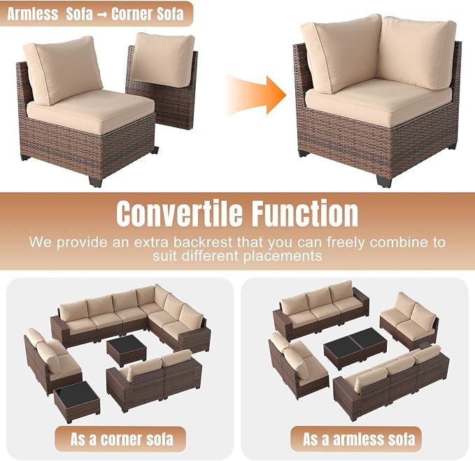 Aoxun 12 Pieces Patio Furniture Set Wicker Rattan Outdoor Sectional - Image 5