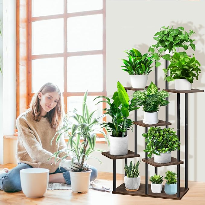 7 Tier Plant Stand Indoor, Thickened Metal Wood Corner Plant Shelf Stands - Image 7