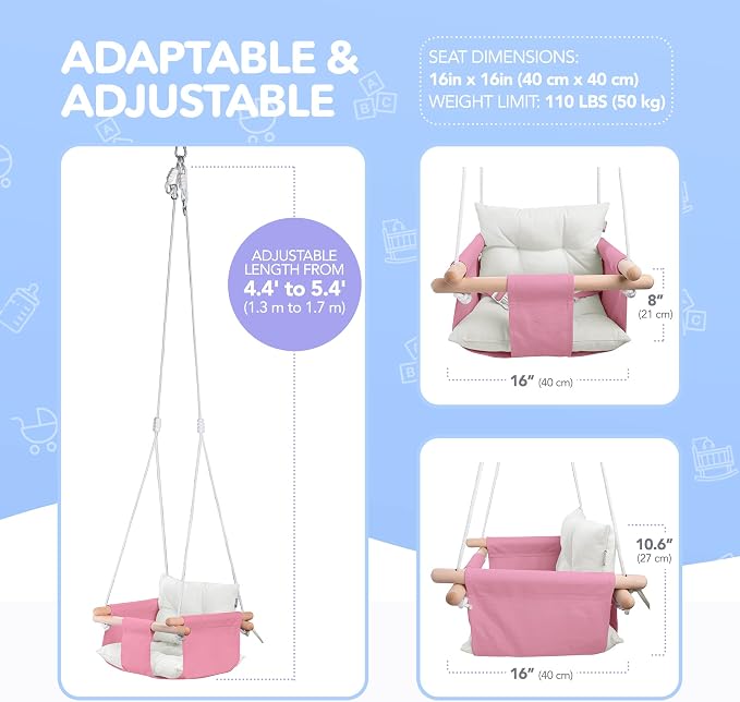CaTeam - Canvas Baby Swing, Wooden Hanging Swing Seat Chair - Image 5