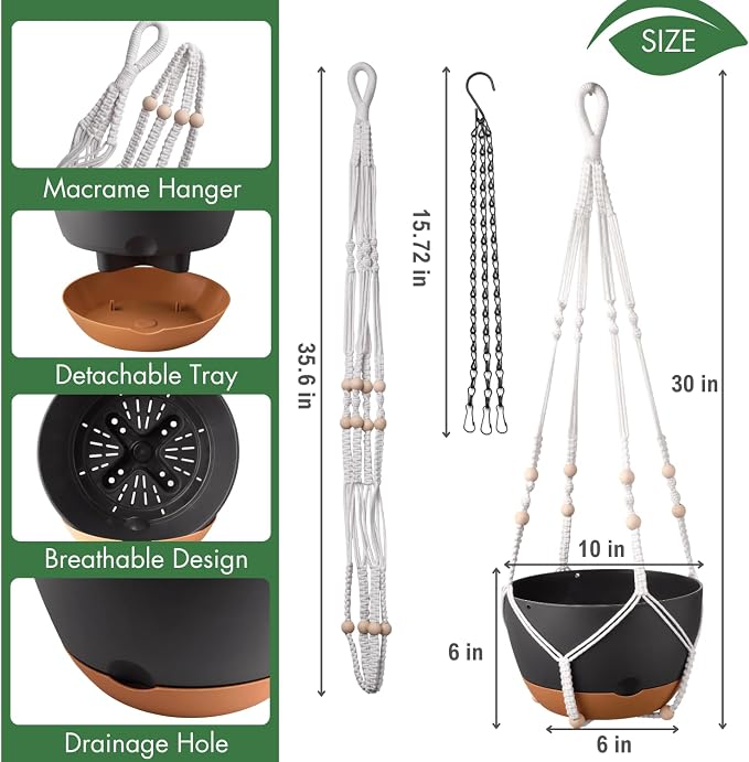 10 Inch Hanging Planters for Indoor Plants, Outdoor Hanging Plant Pot - Image 6