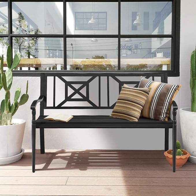 S AFSTAR Outdoor Garden Bench, Metal Porch Bench Seat - Image 7