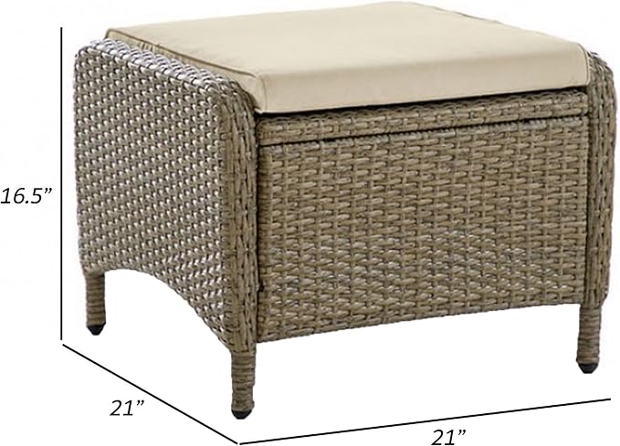Benjara BM302160 21 in. Fabric Faux Wicker Ankia Outdoor Square Ottoman Beige & - Image 2