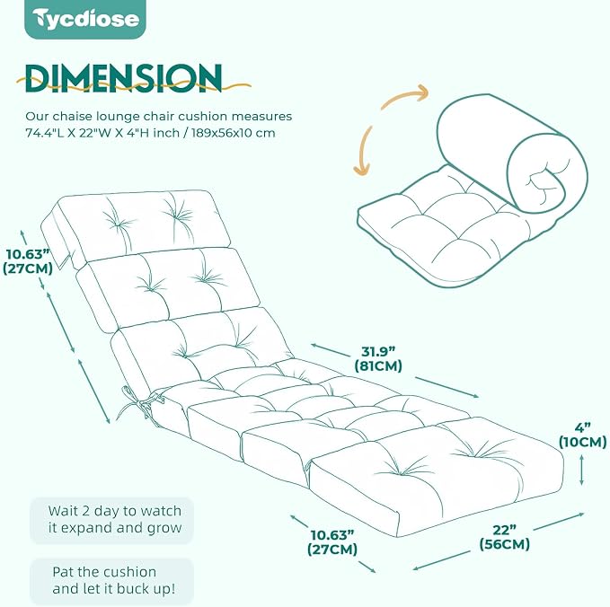 All Weather Chaise Lounge Cushions Outdoor 74.4 x 22 x 4 Inches Lounge Chair - Image 3