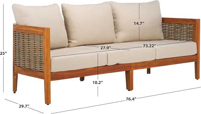 SAFAVIEH Outdoor Collection Amanda Natural Acacia Solid Wood/Taupe Cushion - Image 3