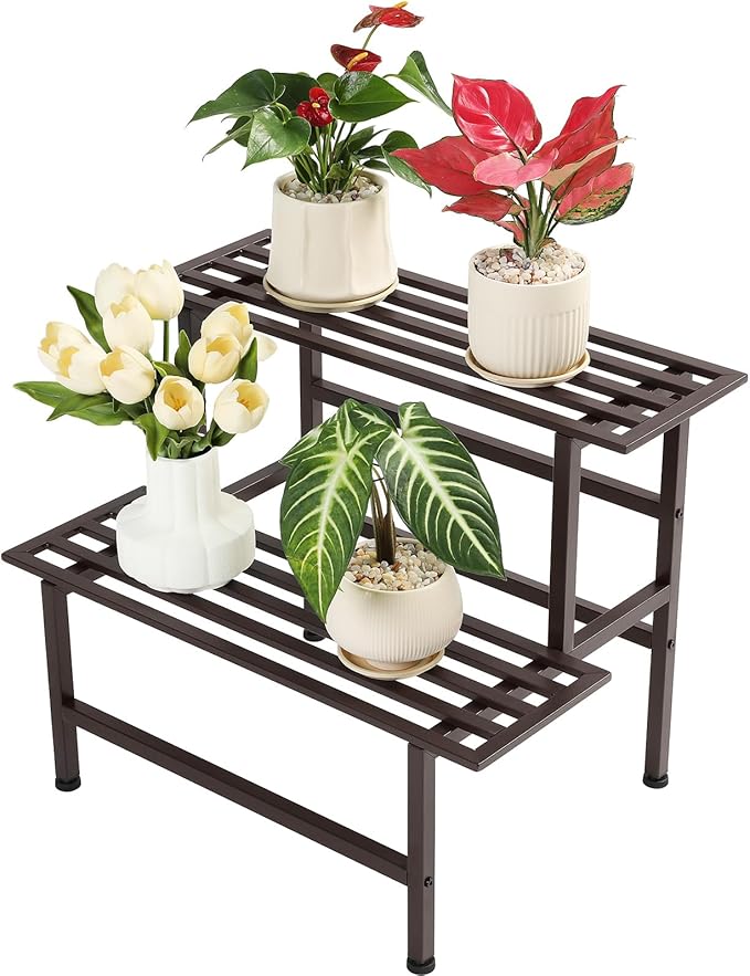 Metal Plant Stand Outdoor Plant Shelf Indoor, 2 Tier Heavy Duty Ladder Plant by Dipion