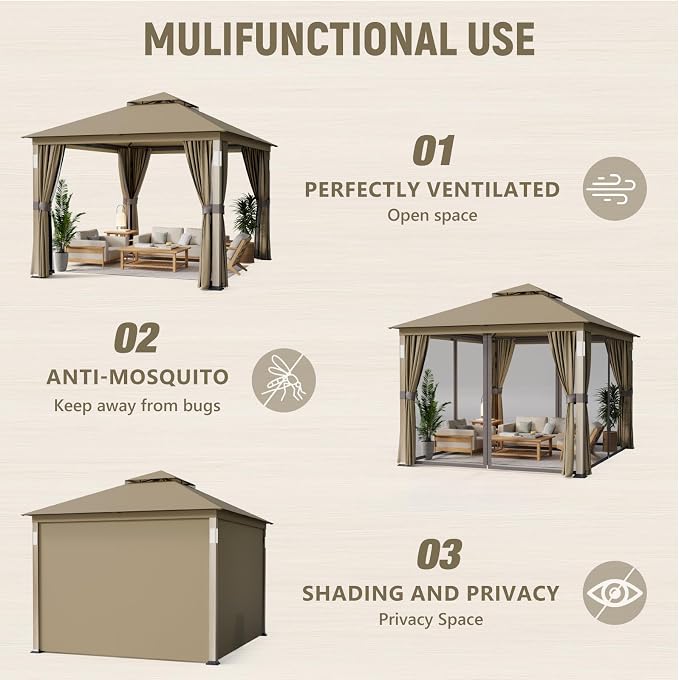 Patio Gazebo 10x12, Outdoor Gazebos, Heavy Duty Gazebo Soft Top Gazebos - Image 4
