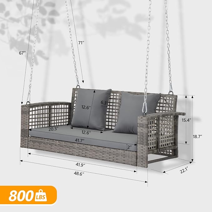 VINGLI 4 FT Rattan Porch Swing Outdoor Support 800 LBS - Image 5
