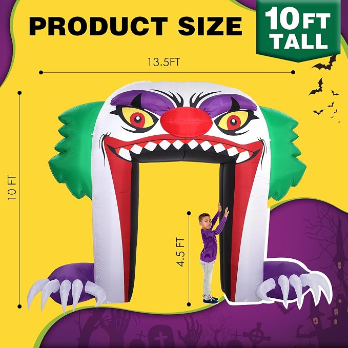 ZPISF Giant 10 FT Halloween Inflatables Clown Archway Outdoor Decorations - Image 2