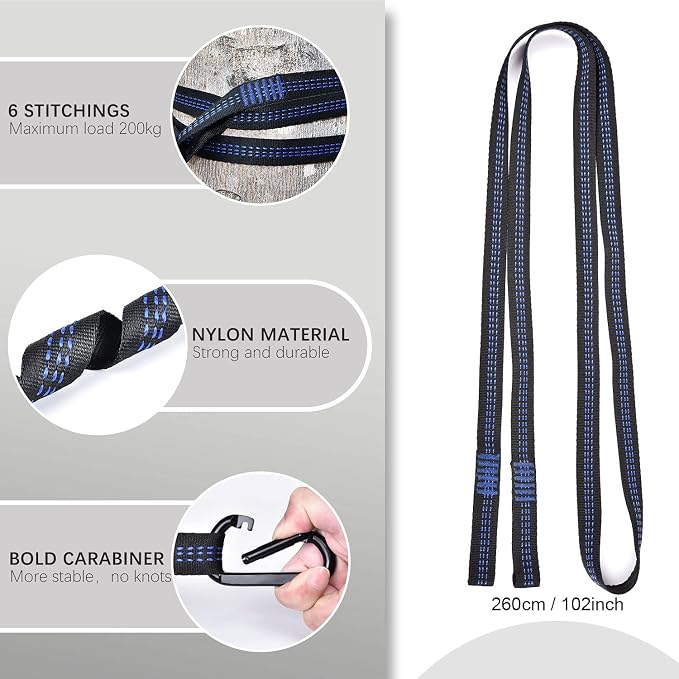 Camping Hammock with Mosquito Net Rain Fly Heavy Duty Tree Strap Nylon - Image 6
