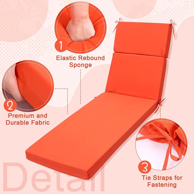 2 Pcs Indoor Outdoor Chaise Lounge Cushions Sponge Bench Outdoor Furniture - Image 3