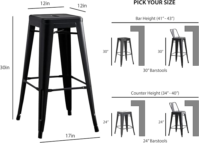 AC Pacific 30” Metal Backless Barstool Set of 2 – Country Rustic Style - Image 3