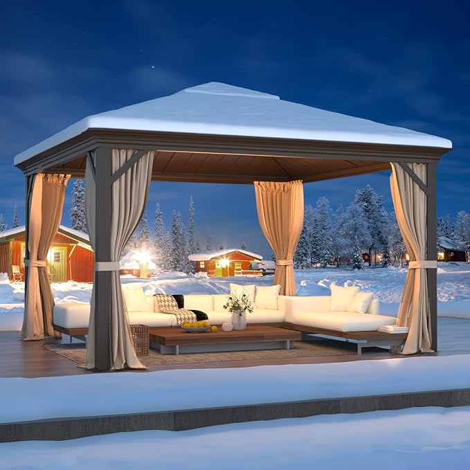 EROMMY 12' x 12' Gazebo Hardtop Double Roof Galvanized Steel Gazebos - Image 8