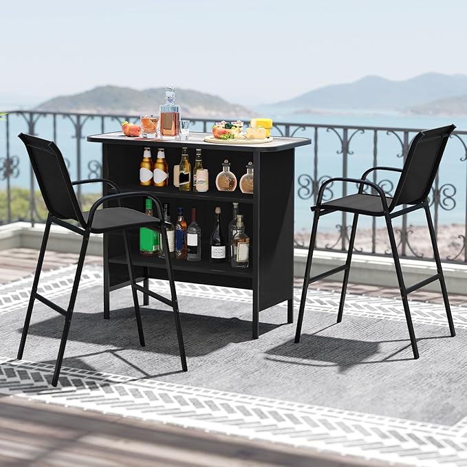 Tangkula 3 Piece Outdoor Bar Set, Patio Bar Height Table & Armchairs - Image 2