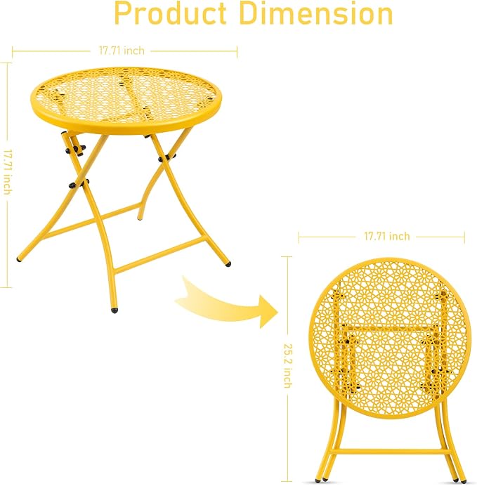 TeoKJ Folding Outdoor Side Tables, Anti Rust Small Patio Table Round Metal - Image 3