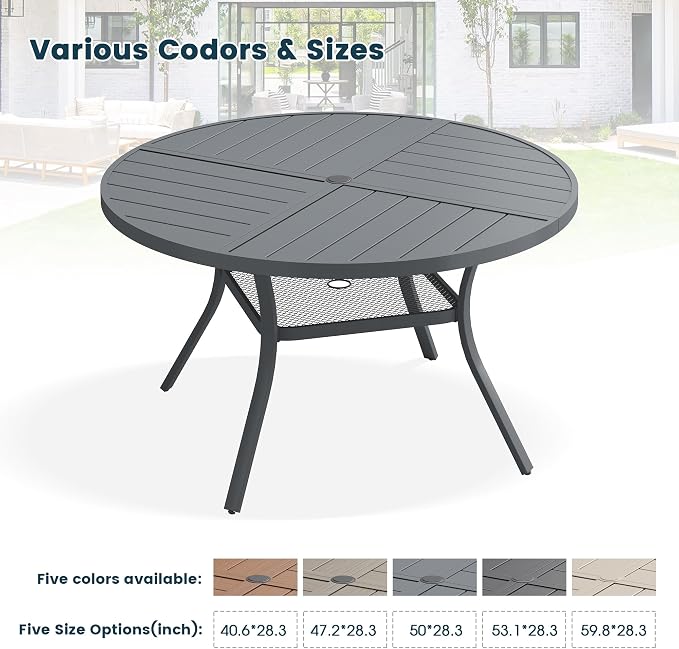 Patio Dining Table for 4-6, Round Metal Outdoor Table - Image 7