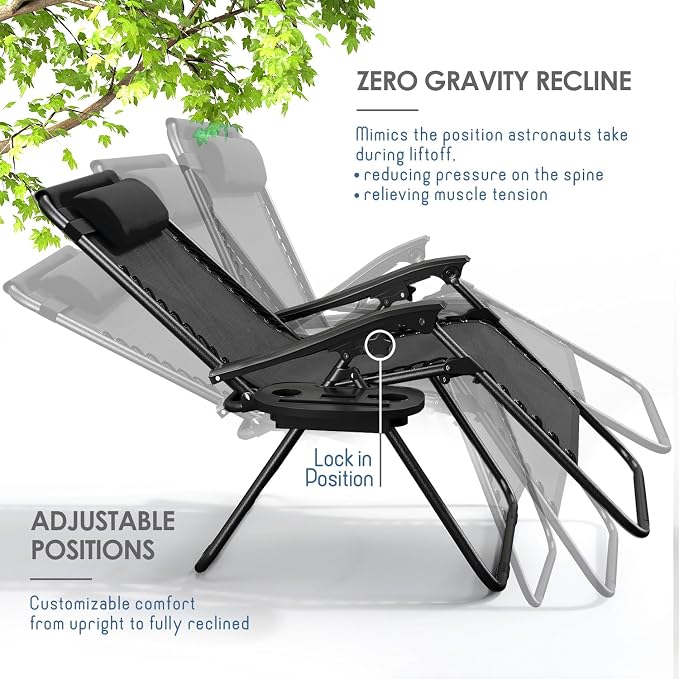 Nestl Zero Gravity Chairs Set of 2, Patio Lounge Chair Outdoor - Image 4