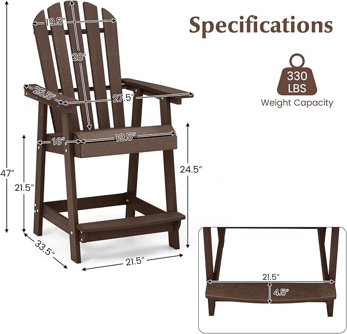 Tangkula Outdoor Bar Stool, HDPE Tall Adirondack Chair - Image 3