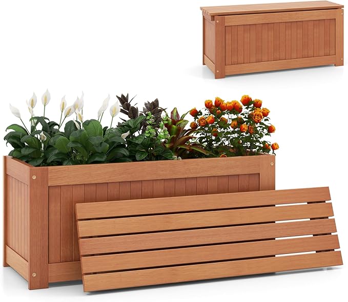 Giantex 2-in-1 Outdoor Bench, Wood Raised Garden Bed by Giantex