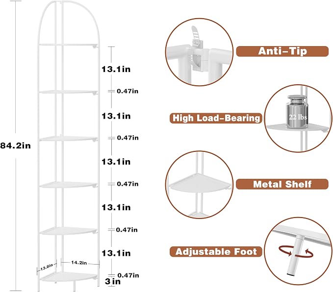 Crofy Foldable 6 Tier Corner Shelf, Metal Corner Plant Stand - Image 3