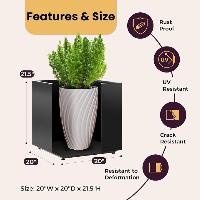 Large Metal Outdoor Planter Box 20Wx20Dx21.5H, Galvanized Steel Cube Planters - Image 3