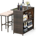 Tangkula 3 Piece Patio Bar Set, Outdoor Rattan Bar Table and 2 Stools by TANGKULA