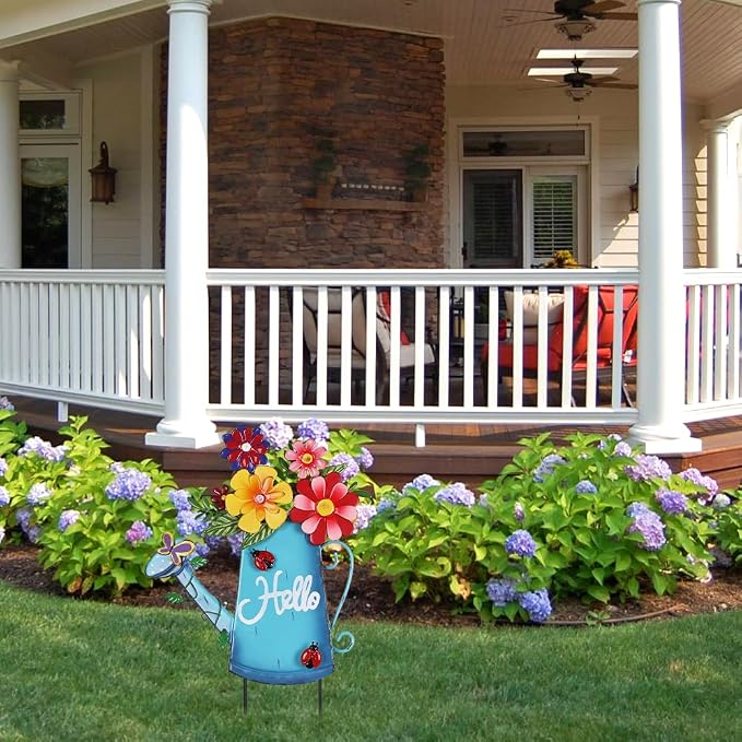 hogardeck Garden Decor for Outside, Metal Watering Can Decorative Garden Stakes - Image 3