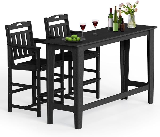 Ciokea 3 Pcs Outdoor Bar Height Table Set, Heavy-Duty All-Weather HDPE Patio by CIOKEA