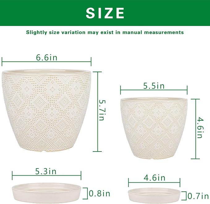Docrin Ceramic Plant Pots Indoor, 6.6 + 5.5 Inch Planters - Image 2