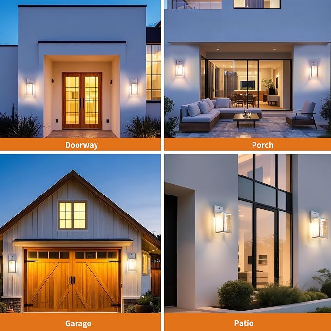 2 Pack White Dusk to Dawn Front Porch Lighting Fixtures Wall Mount, Sensor - Image 7