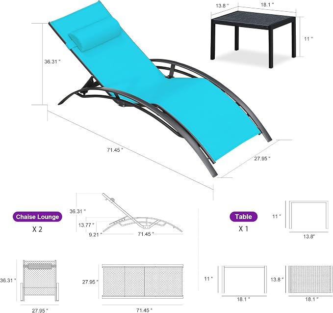 PURPLE LEAF Patio Oversized Chaise Lounge Chair Set - Image 4