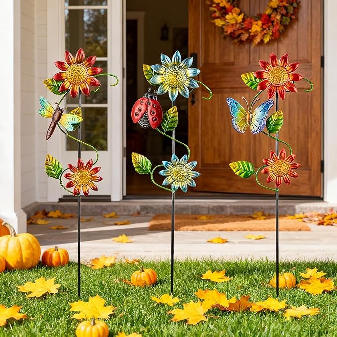3 Pcs Sunflower＆Butterly＆Ladybug＆Dragonfly Decorative Garden Stakes, 23.5 in - Image 5
