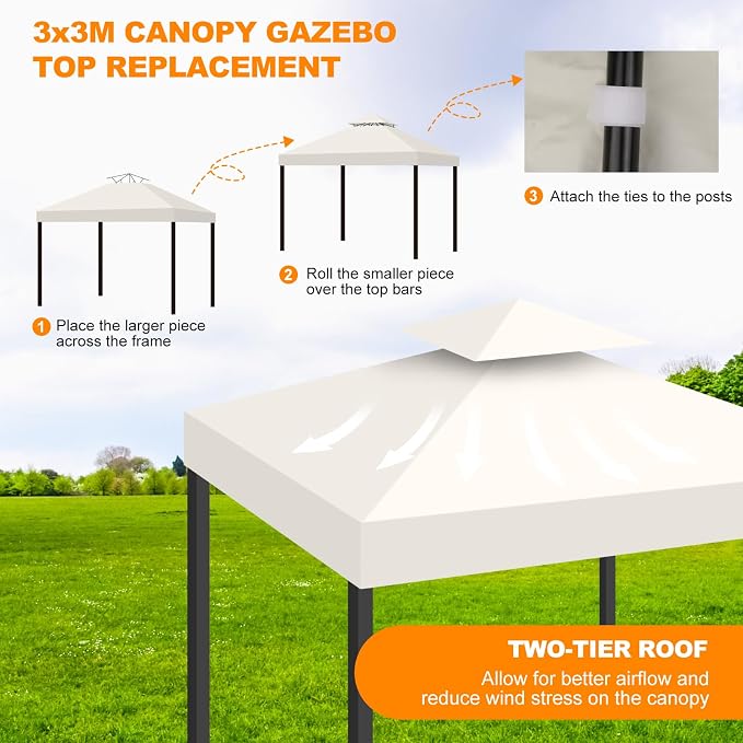10x10 Canopy Replacement Top Cover Canopy Top Replacement Double Layer Vented - Image 4