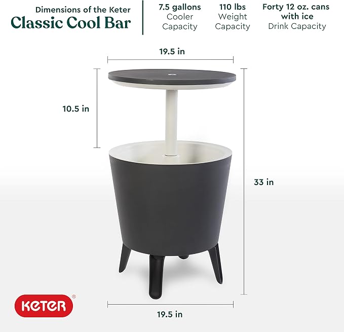 Keter Modern Cool Bar Outdoor Patio Furniture and Hot Tub Side Table - Image 3