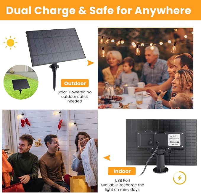 VUAA 150FT Solar Outdoor String Lights Waterproof, Solar Powered Patio Lights - Image 4