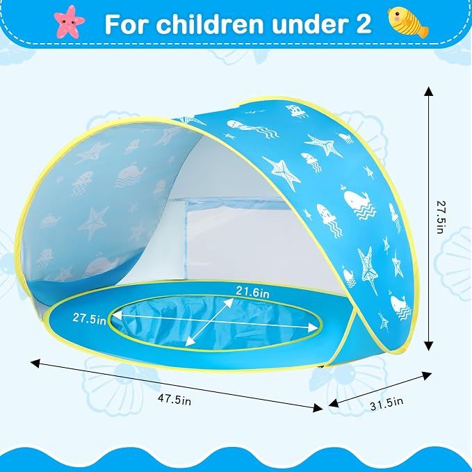 Monobeach Baby Beach Tent Ocean Pop Up Portable Shade Pool UPF50+ UV Protection - Image 7
