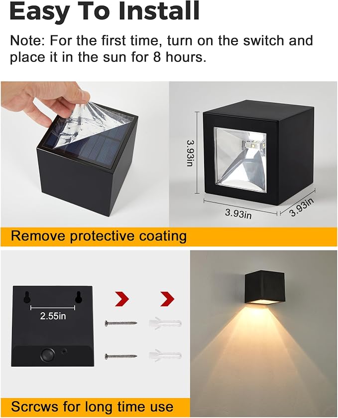 LUHLEE Solar Wall Lights Outdoor, Square Modern Solar Wall Sconce IP65 - Image 7