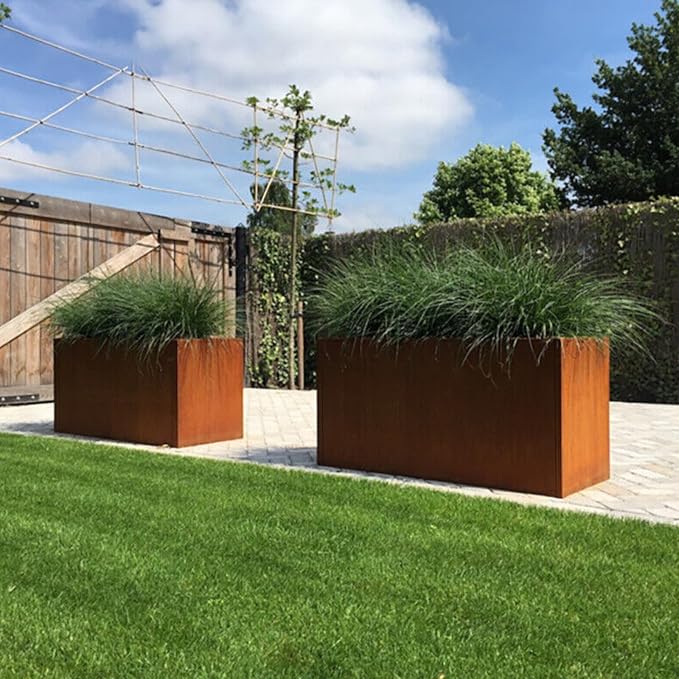 Corten Steel Corner Metal Planter Box L36 x W12 x D16 Rusted Garden Steel - Image 2