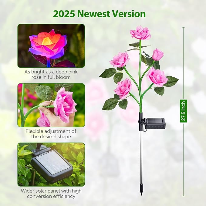 RECHOO Solar Garden Lights Outdoor Decorative, 3 Pack Solar Flower Lights - Image 6