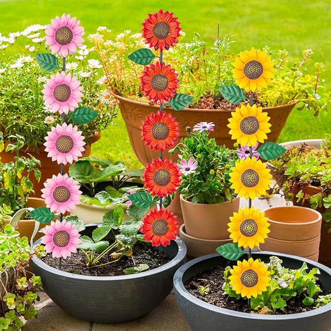 3 Pack Sunflowers Garden Stakes Decor, Metal Yard Art Decorative Garden Stakes - Image 9
