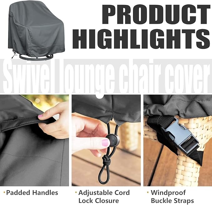 Outdoor Swivel Lounge Chair Cover, Waterproof Heavy Duty Outdoor Chair Covers - Image 3