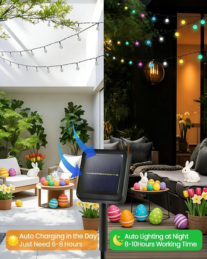 LORRYTE 2-Pack 80 LED Solar Easter Lights Outdoor - 39FT Crystal Globe - Image 5