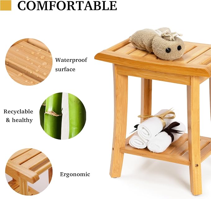 Bamboo Shower Bench Inside Shower Stool - Image 5