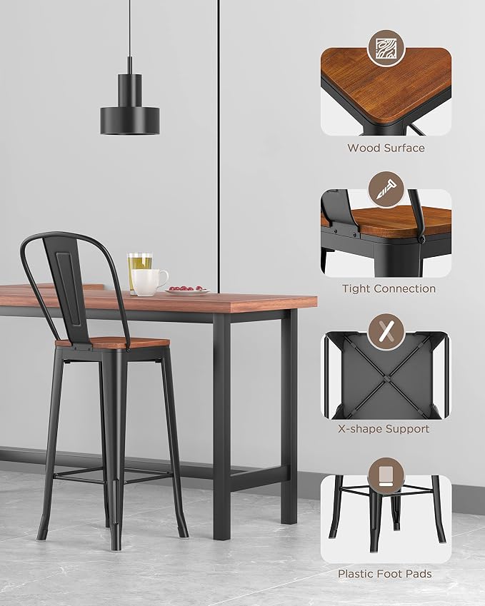 Aiho Bar Stools 30” Dining Chairs Outdoor Patio Bistro Set of 2 Metal Height - Image 7