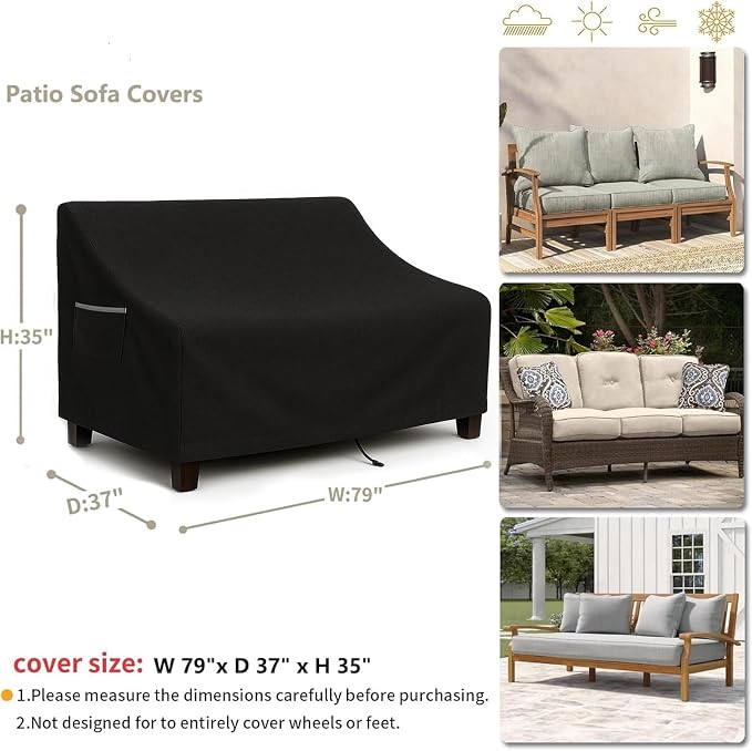 Outdoor Sofa Cover, Waterproof Patio Furniture Cover 78.7W x 38.2D x 35H inches - Image 2