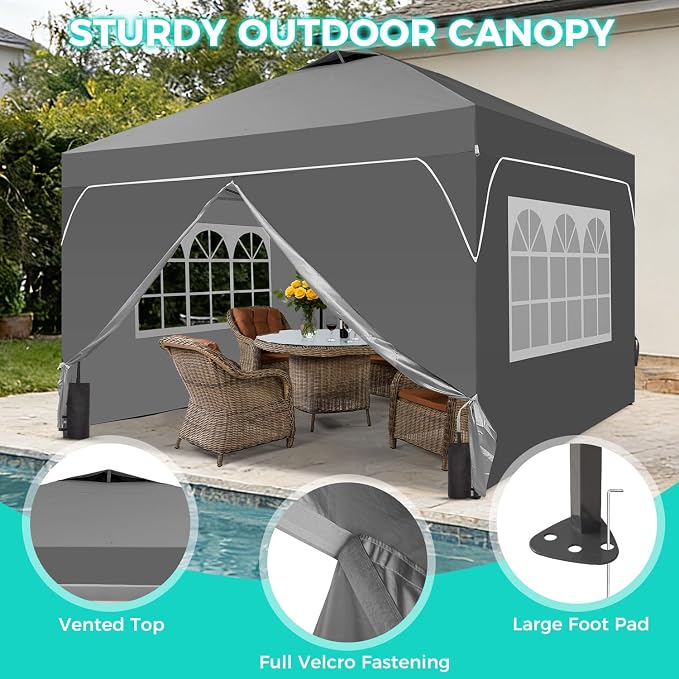 10x10 FT Pop Up Canopy, 1-Button Push Instant Canopy Tent - Image 3