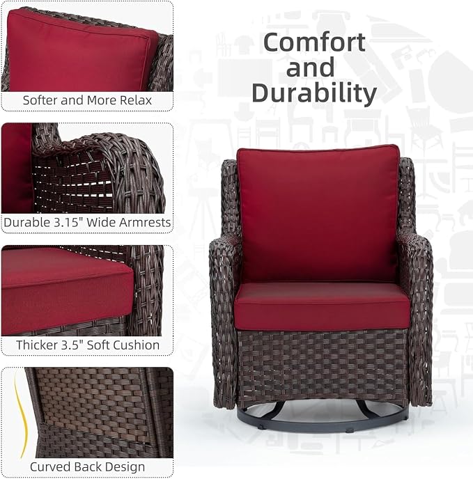 GarveeHome 3-Piece Outdoor Wicker Rattan Swivel Rocking Chair Set - Image 5